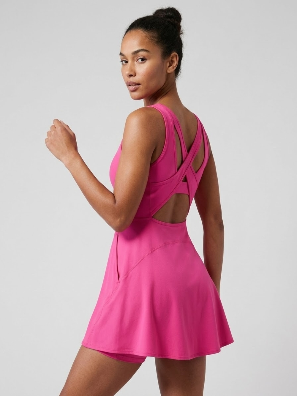 HALARA Hot Pink Crisscross Back Active Mini Dress Size Large